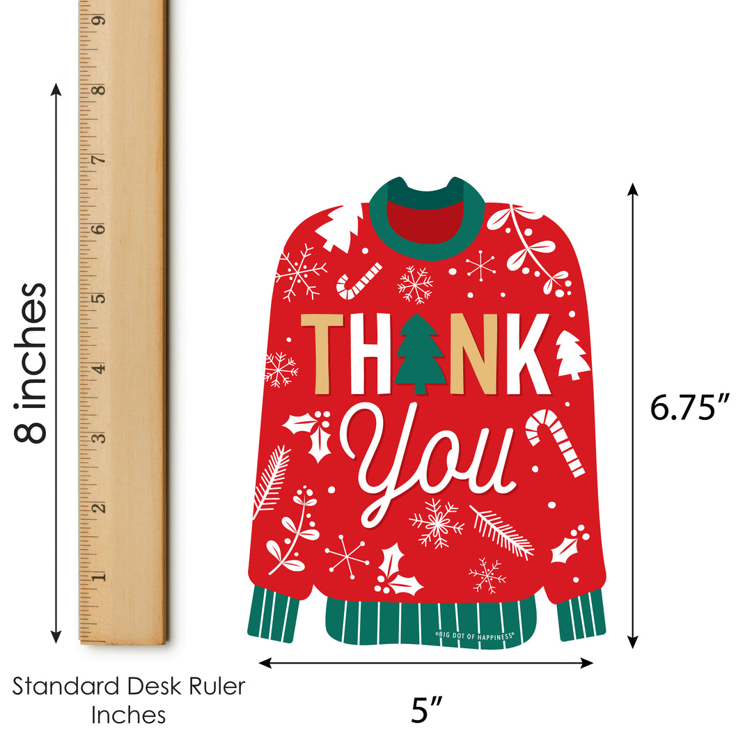 Christmas Pajamas - Shaped Thank You Cards - Holiday Plaid PJ Party Thank You Note Cards with Envelopes - Set of 12