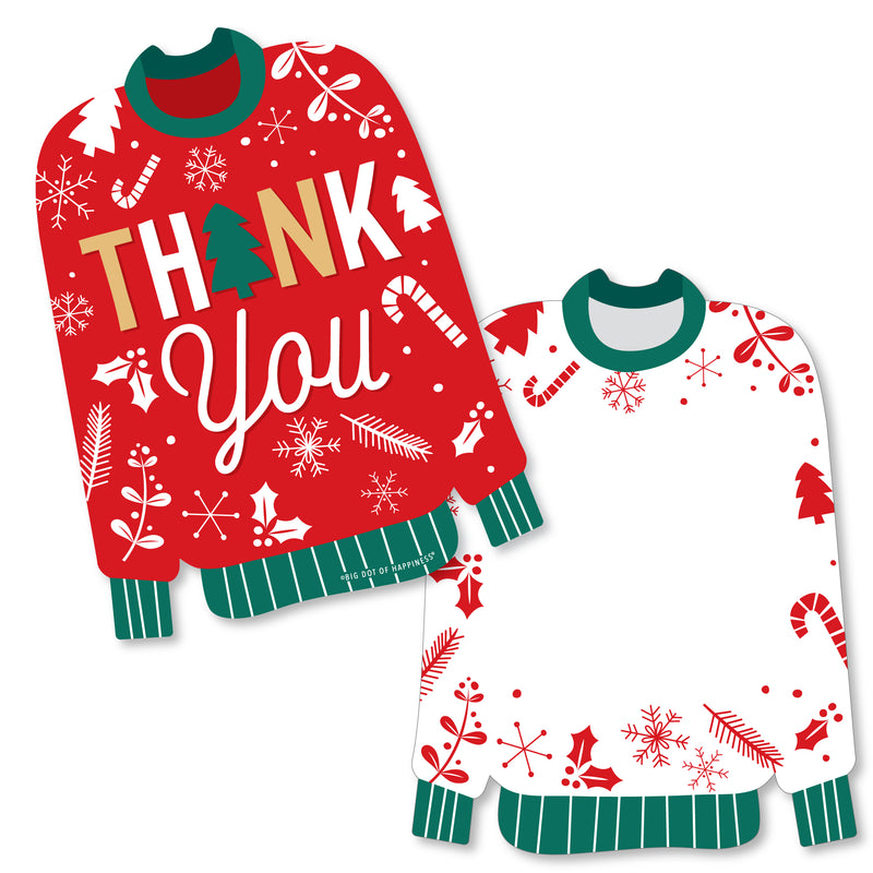 Christmas Pajamas - Shaped Thank You Cards - Holiday Plaid PJ Party Thank You Note Cards with Envelopes - Set of 12