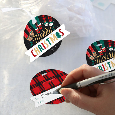 Christmas Pajamas - Holiday Plaid PJ Party Clear Goodie Favor Bags - Treat Bags With Tags - Set of 12