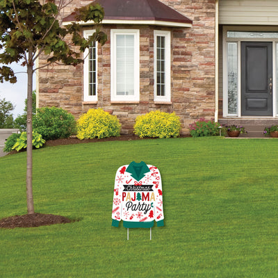 Christmas Pajamas - Outdoor Lawn Sign - Holiday Plaid PJ Party Yard Sign - 1 Piece