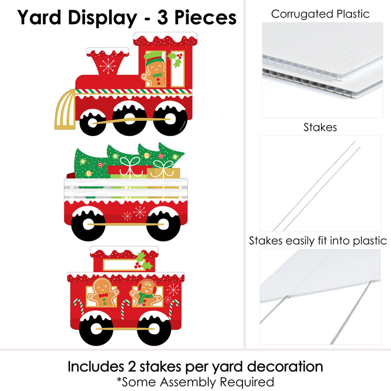 Christmas Train - Outdoor Lawn Sign Decorations with Stakes - Holiday Party Yard Display - 3 Pieces