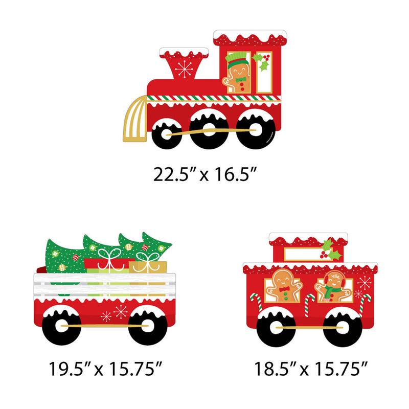 Christmas Train - Outdoor Lawn Sign Decorations with Stakes - Holiday Party Yard Display - 3 Pieces