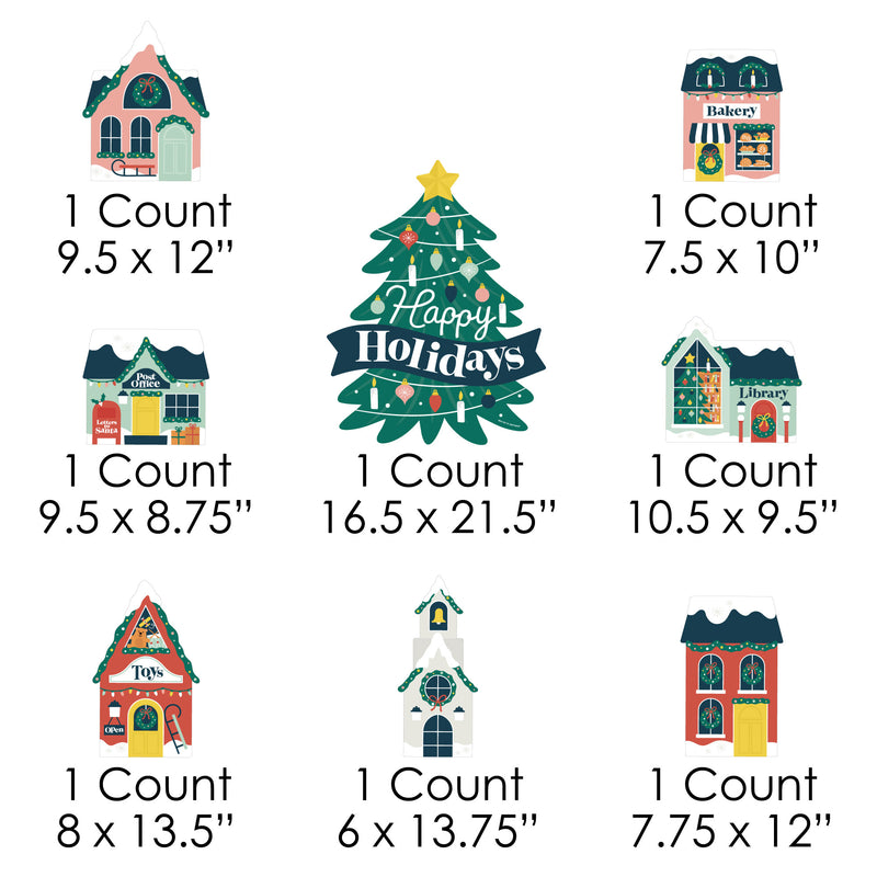 Christmas Village - Yard Sign and Outdoor Lawn Decorations - Holiday Winter Houses Yard Signs - Set of 8