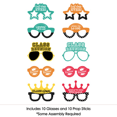 Class Reunion Glasses - Paper Card Stock School Reunion Party Photo Booth Props Kit - 10 Count