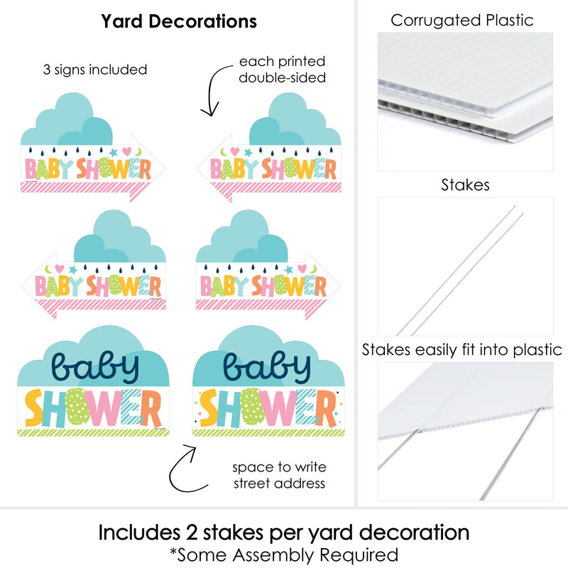 Colorful Baby Shower - Gender Neutral Party Yard Sign with Stakes - Double Sided Outdoor Lawn Sign - Set of 3