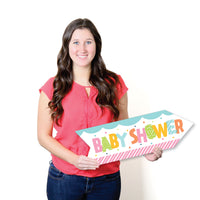 Colorful Baby Shower - Gender Neutral Party Sign Arrow - Double Sided Directional Yard Signs - Set of 2