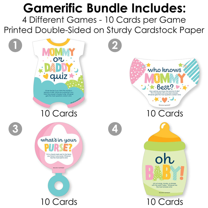 Colorful Baby Shower - 4 Baby Shower Games - 10 Cards Each - Who Knows Mommy Best, Mommy or Daddy Quiz,Â What&