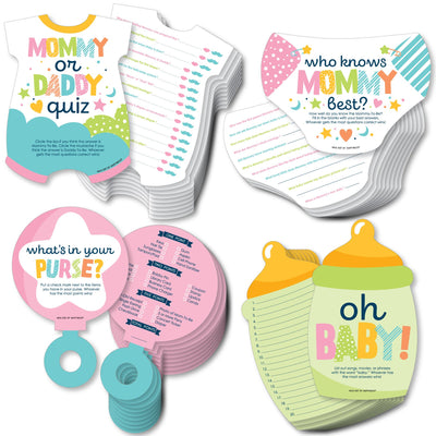 Colorful Baby Shower - 4 Baby Shower Games - 10 Cards Each - Who Knows Mommy Best, Mommy or Daddy Quiz,Â What's in Your Purse and Oh Baby - Gamerific Bundle