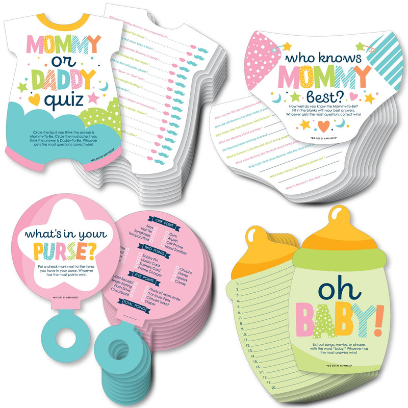 Colorful Baby Shower - 4 Baby Shower Games - 10 Cards Each - Who Knows Mommy Best, Mommy or Daddy Quiz,Â What&