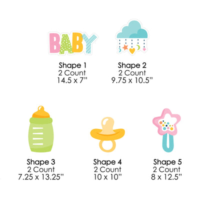 Colorful Baby Shower - Bottle, Rattle, Pacifier, Rain Cloud Lawn Decorations - Outdoor Gender Neutral Party Yard Decorations - 10 Piece