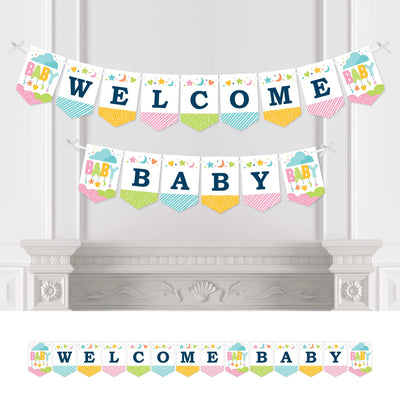 Colorful Baby Shower - Gender Neutral Baby Shower Bunting Banner - Party Decorations - Welcome Baby