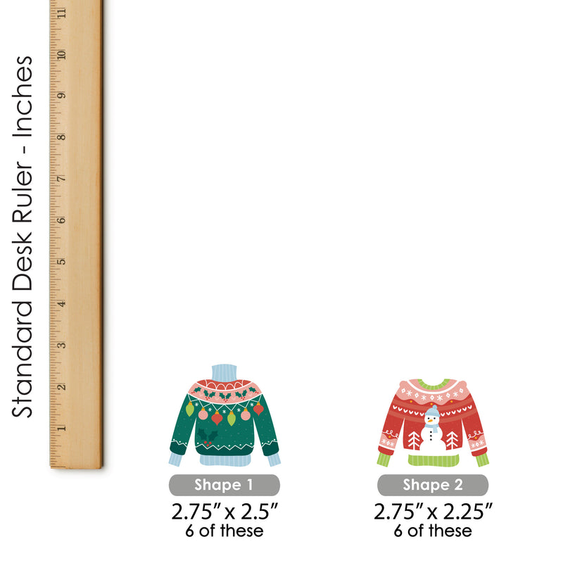 Colorful Christmas Sweaters - Dessert Cupcake Toppers - Ugly Sweater Holiday Party Clear Treat Picks - Set of 24
