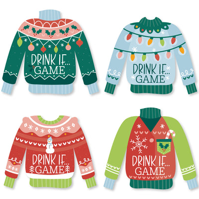 Drink If Game - Colorful Christmas Sweaters - Ugly Sweater Holiday Party Game - 24 Count