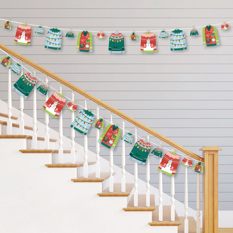 Colorful Christmas Sweaters - Ugly Sweater Holiday Party DIY Decorations - Clothespin Garland Banner - 44 Pieces