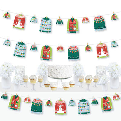 Colorful Christmas Sweaters - Ugly Sweater Holiday Party DIY Decorations - Clothespin Garland Banner - 44 Pieces