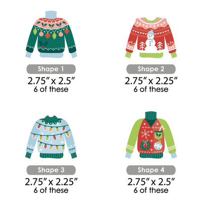 Colorful Christmas Sweaters - DIY Shaped Ugly Sweater Holiday Party Cut-Outs - 24 Count