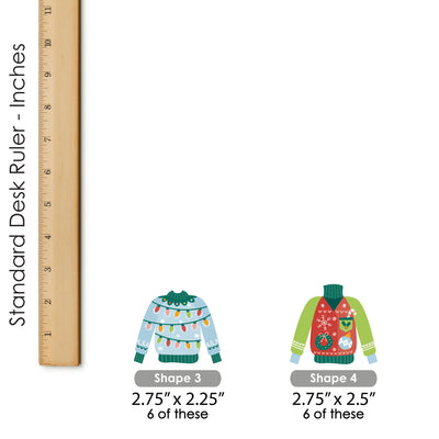Colorful Christmas Sweaters - DIY Shaped Ugly Sweater Holiday Party Cut-Outs - 24 Count