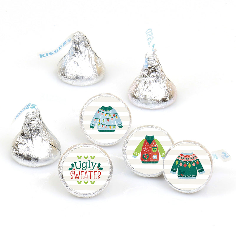 Colorful Christmas Sweaters - Ugly Sweater Holiday Party Round Candy Sticker Favors - Labels Fit Chocolate Candy (1 sheet of 108)
