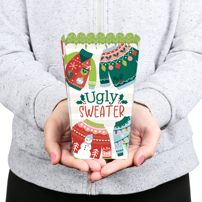 Colorful Christmas Sweaters - Ugly Sweater Holiday Party Favor Popcorn Treat Boxes - Set of 12