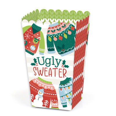 Colorful Christmas Sweaters - Ugly Sweater Holiday Party Favor Popcorn Treat Boxes - Set of 12