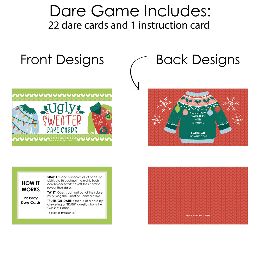 Colorful Christmas Sweaters - Ugly Sweater Holiday Party Game Scratch Off Dare Cards - 22 Count