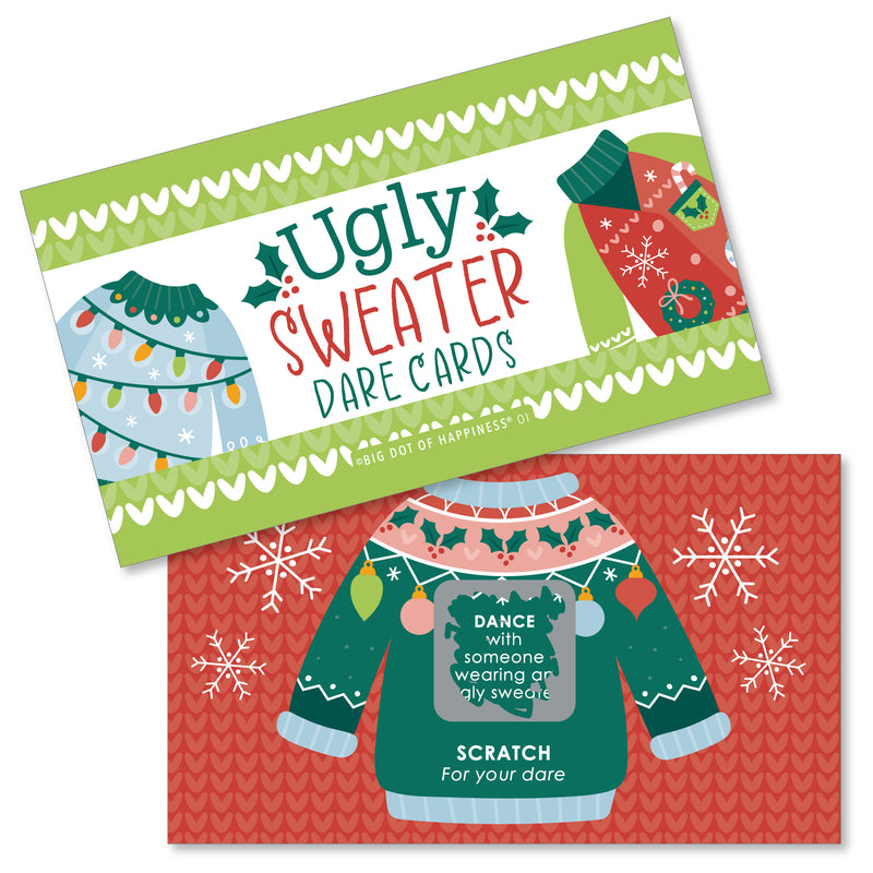 Colorful Christmas Sweaters - Ugly Sweater Holiday Party Game Scratch Off Dare Cards - 22 Count