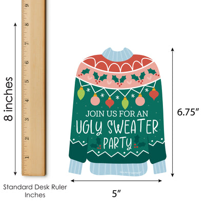 Colorful Christmas Sweaters - Shaped Fill-In Invitations - Ugly Sweater Holiday Party Invitation Cards with Envelopes - Set of 12