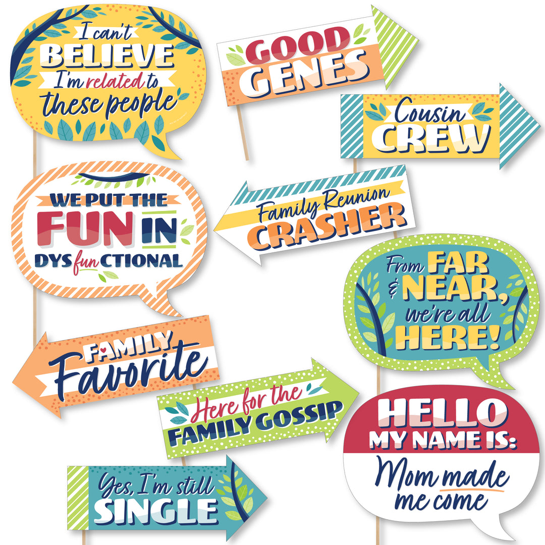 Funny Colorful Family Reunion - Family Gathering Party Photo Booth Props Kit - 10 Piece