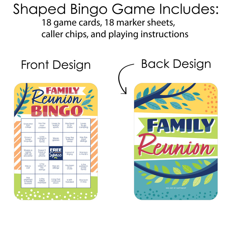 Colorful Family Reunion - Bingo Cards and Markers - Family Gathering Party Bingo Game - Set of 18