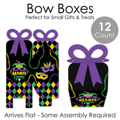 Colorful Mardi Gras Mask - Square Favor Gift Boxes - Masquerade Party Bow Boxes - Set of 12