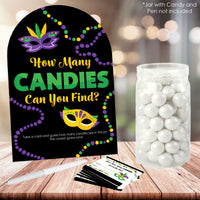 Colorful Mardi Gras Mask - How Many Candies Masquerade Party Game - 1 Stand and 40 Cards - Candy Guessing Game