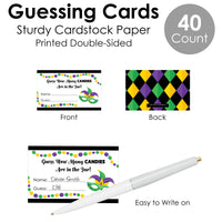 Colorful Mardi Gras Mask - How Many Candies Masquerade Party Game - 1 Stand and 40 Cards - Candy Guessing Game