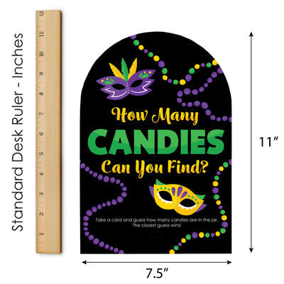 Colorful Mardi Gras Mask - How Many Candies Masquerade Party Game - 1 Stand and 40 Cards - Candy Guessing Game