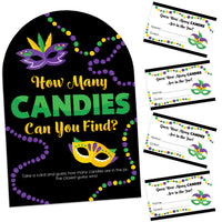 Colorful Mardi Gras Mask - How Many Candies Masquerade Party Game - 1 Stand and 40 Cards - Candy Guessing Game