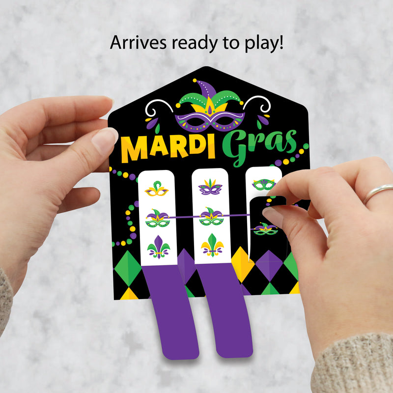 Colorful Mardi Gras Mask - Masquerade Party Game Pickle Cards - Pull Tabs 3-in-a-Row - Set of 12