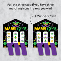 Colorful Mardi Gras Mask - Masquerade Party Game Pickle Cards - Pull Tabs 3-in-a-Row - Set of 12