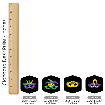 Colorful Mardi Gras Mask - Masquerade Party Scavenger Hunt - 1 Stand and 48 Game Pieces - Hide and Find Game