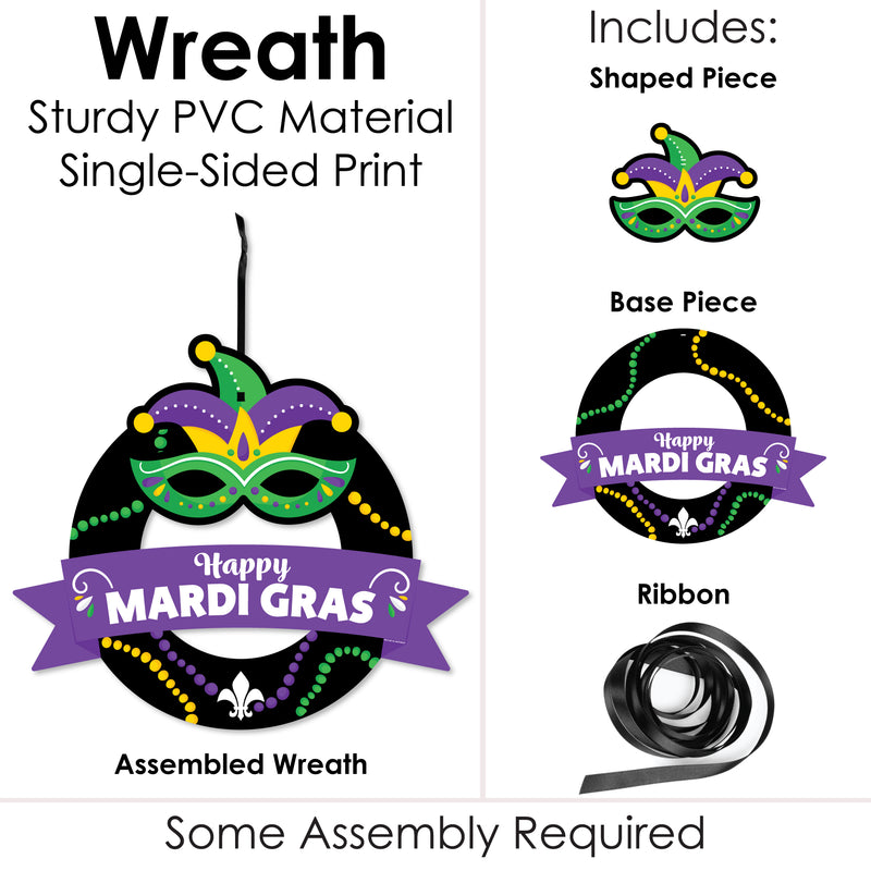 Colorful Mardi Gras Mask - Outdoor Masquerade Party Decor - Front Door Wreath