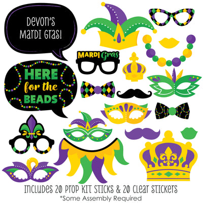 Colorful Mardi Gras Mask - Personalized Masquerade Party Photo Booth Props Kit - 20 Count
