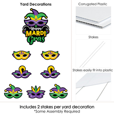Colorful Mardi Gras Mask - Yard Sign and Outdoor Lawn Decorations - Masquerade Party Yard Signs - Set of 8