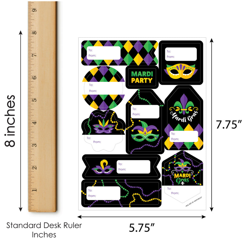 Colorful Mardi Gras Mask - Assorted Masquerade Party Gift Tag Labels - To and From Stickers - 12 Sheets - 120 Stickers