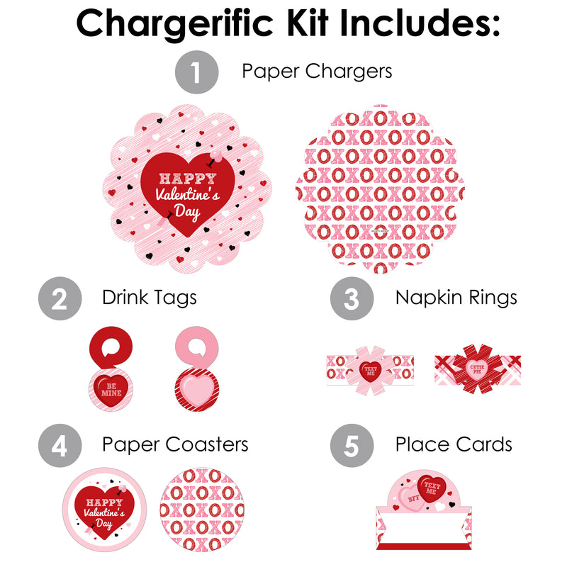 Conversation Hearts - Valentine’s Day Party Paper Charger and Table Decorations - Chargerific Kit - Place Setting for 8