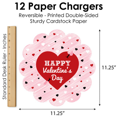 Conversation Hearts - Valentine’s Day Party Round Table Decorations - Paper Chargers - Place Setting For 12