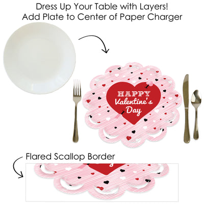 Conversation Hearts - Valentine’s Day Party Round Table Decorations - Paper Chargers - Place Setting For 12