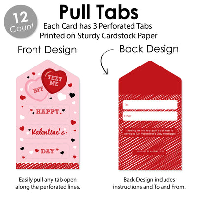 Conversation Hearts - Valentine’s Day Cards for Kids - Happy Valentine’s Day Pull Tabs - Set of 12