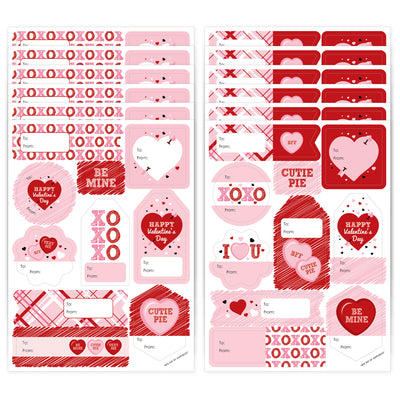 Conversation Hearts - Assorted Valentine’s Day Party Gift Tag Labels - To and From Stickers - 12 Sheets - 120 Stickers
