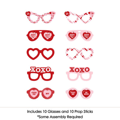 Conversation Hearts Glasses - Paper Card Stock Valentine's Day Party Photo Booth Props Kit - 10 Count