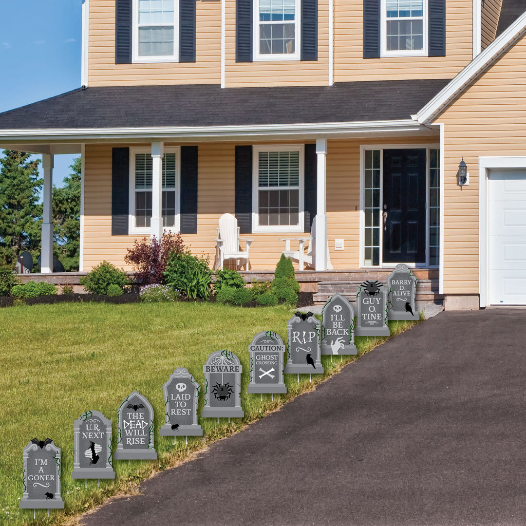 Creepy Cemetery - Lawn Decorations - Outdoor Spooky Halloween Tombstone Party Yard Decorations - 10 Piece