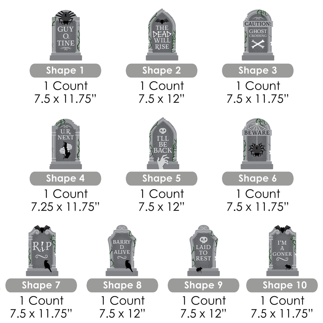 Creepy Cemetery - Lawn Decorations - Outdoor Spooky Halloween Tombstone Party Yard Decorations - 10 Piece