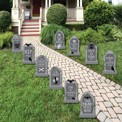 Creepy Cemetery - Lawn Decorations - Outdoor Spooky Halloween Tombstone Party Yard Decorations - 10 Piece